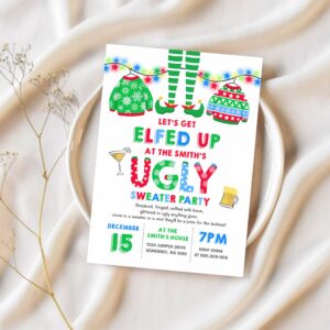 Ugly sweater party invitation christmas elfed up h90j 1