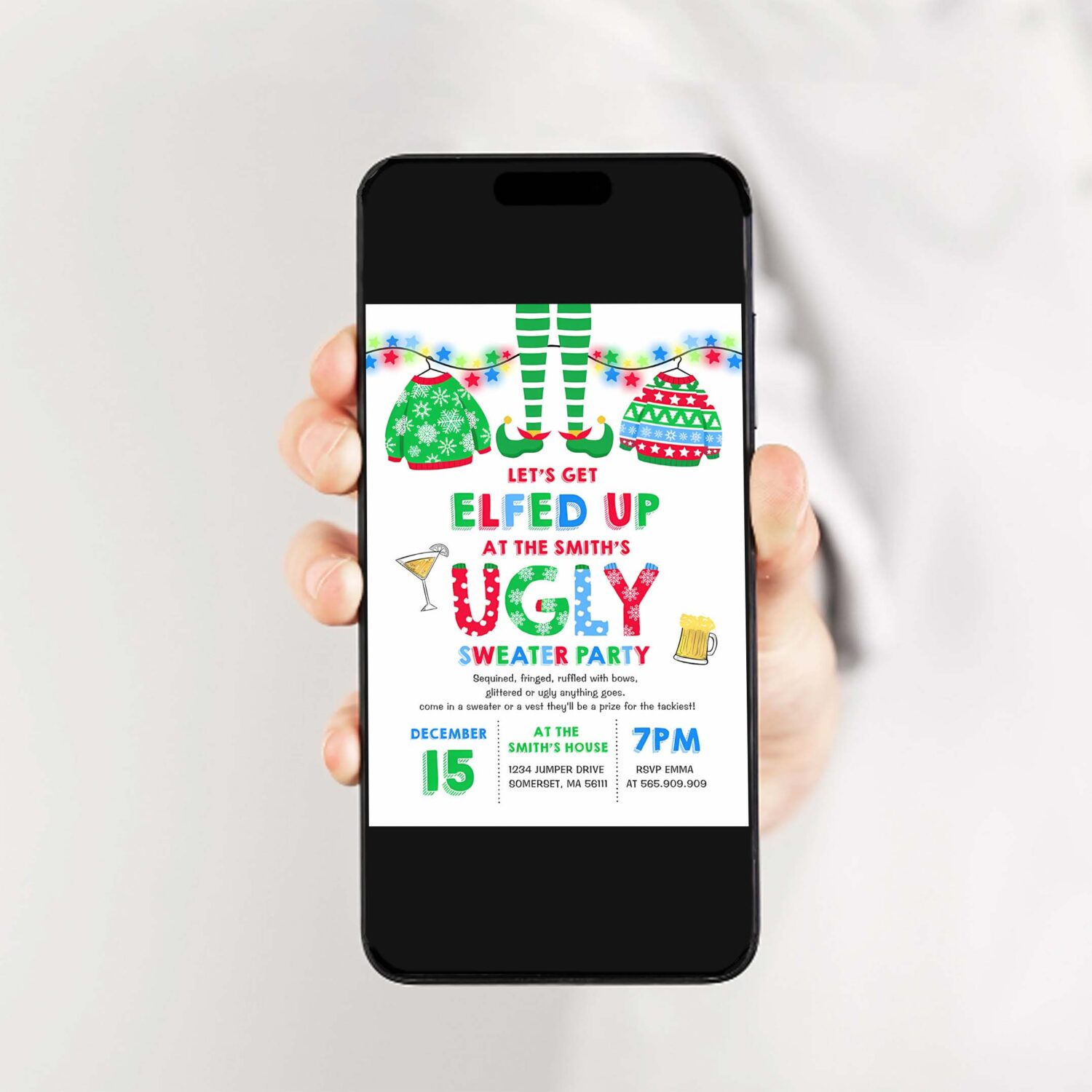 Ugly sweater party invitation christmas elfed up h90j 2