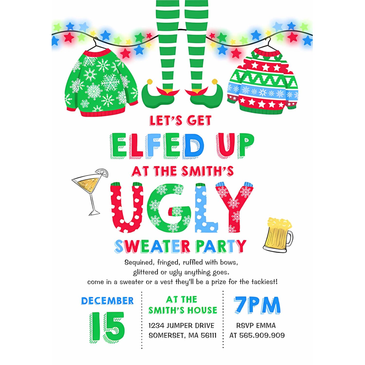 Ugly sweater party invitation christmas elfed up h90j 4