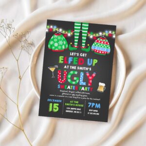 Ugly sweater party invitation christmas elfed up n34v 1