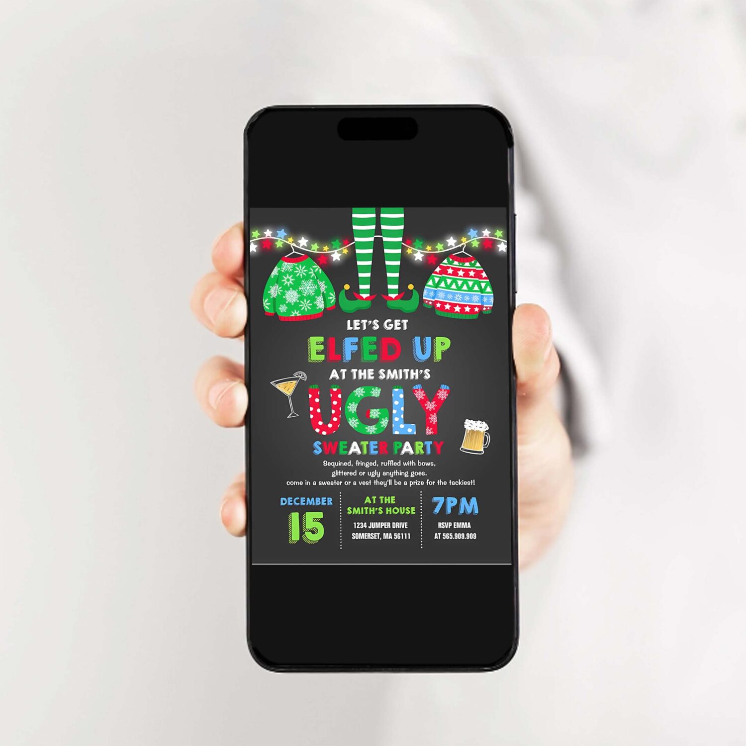 Ugly sweater party invitation christmas elfed up n34v 2