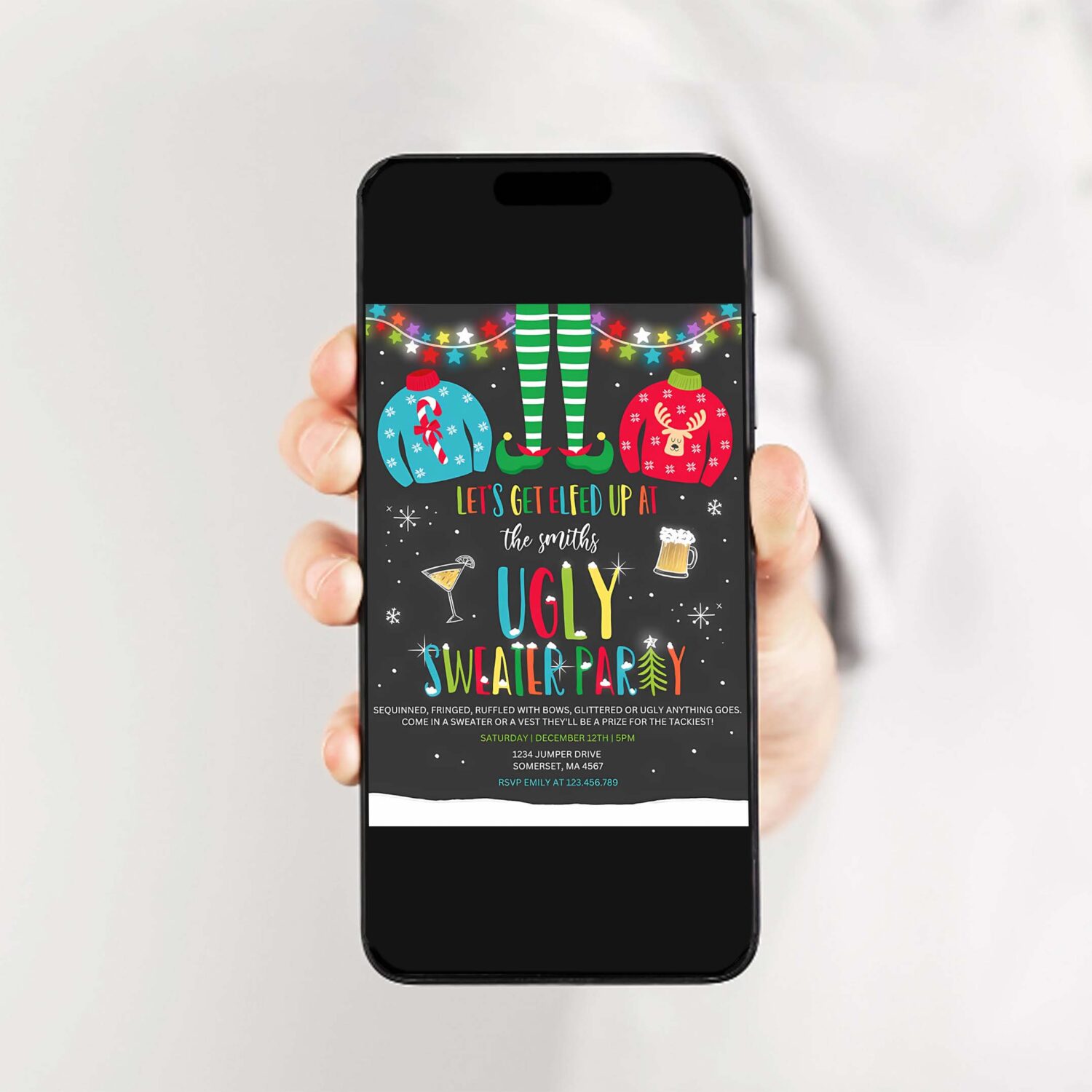 Ugly sweater party invitation christmas elfed up o29u 2