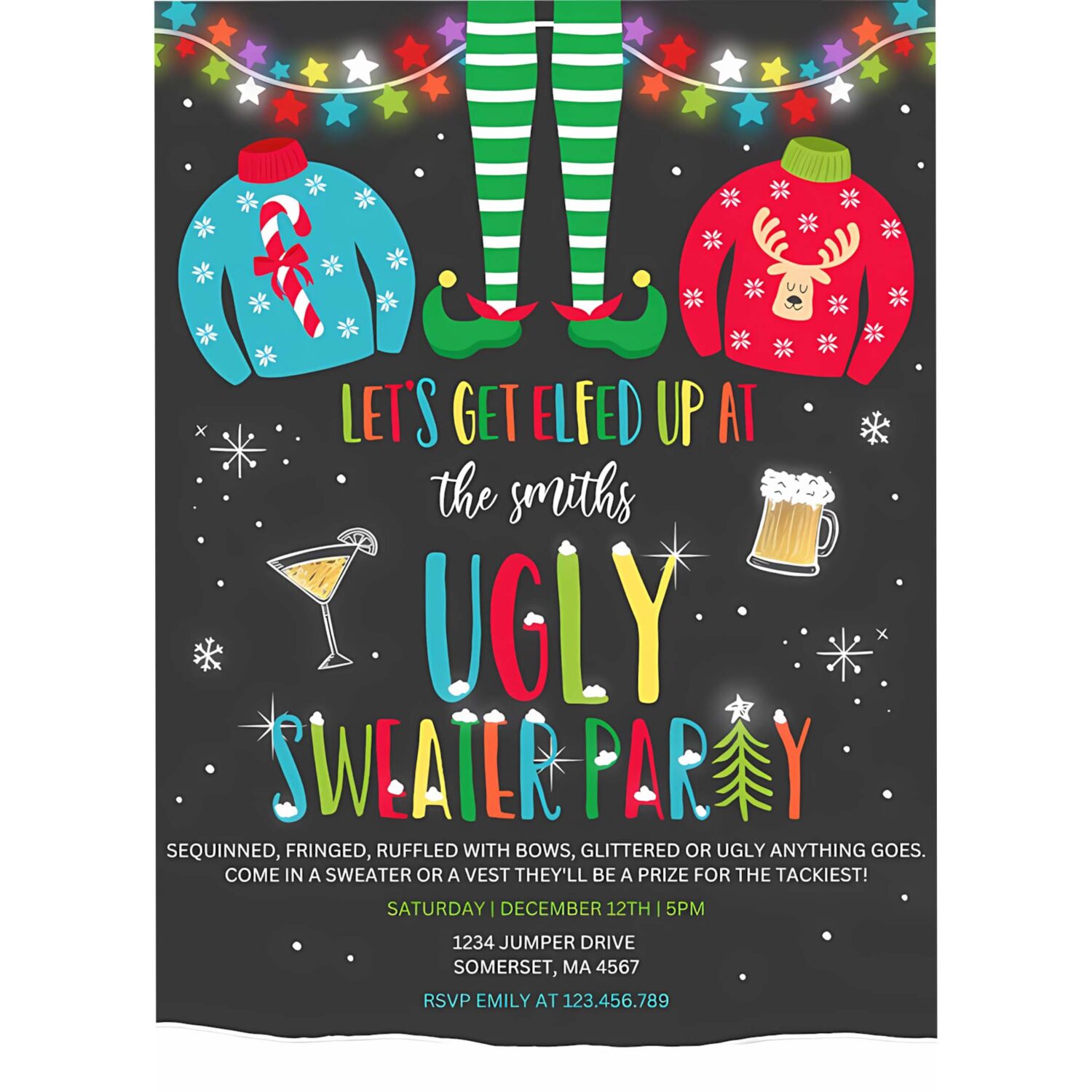 Ugly sweater party invitation christmas elfed up o29u 4