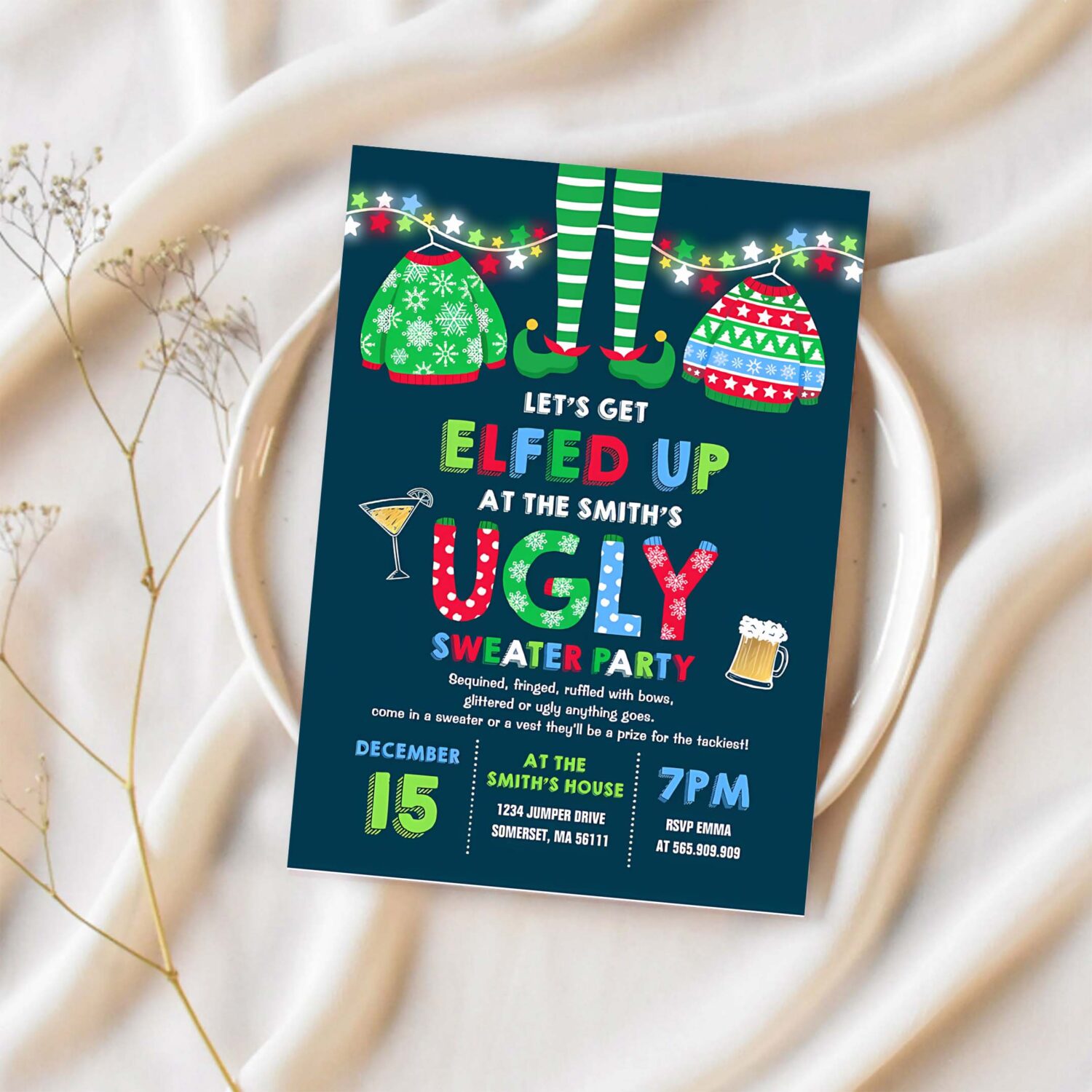 Ugly sweater party invitation christmas elfed up q12z 1