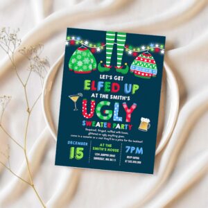 Ugly sweater party invitation christmas elfed up q12z 1