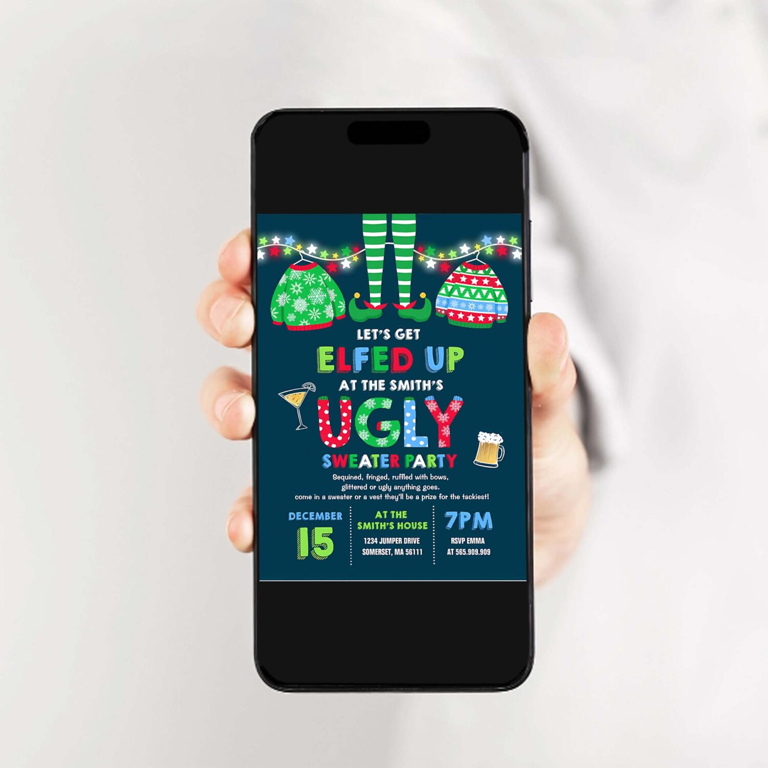 Ugly sweater party invitation christmas elfed up q12z 2