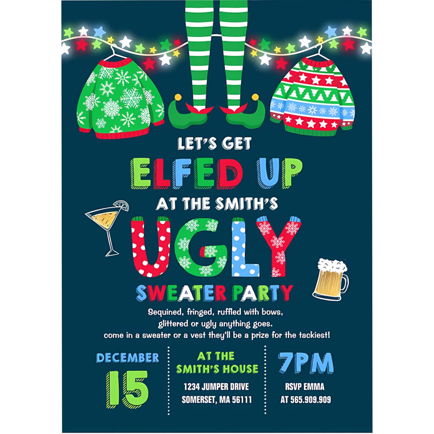 Ugly sweater party invitation christmas elfed up q12z 4