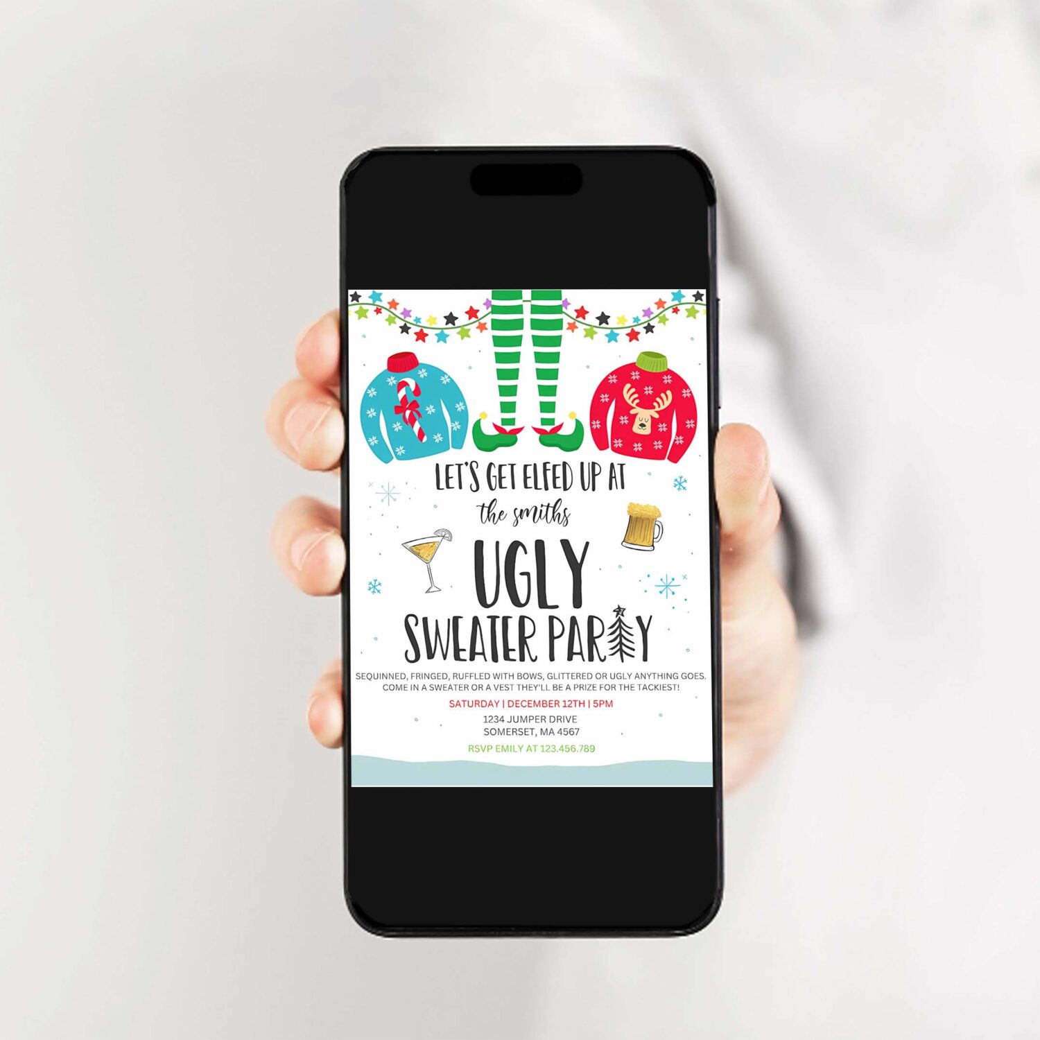 Ugly sweater party invitation christmas elfed up t18o 2