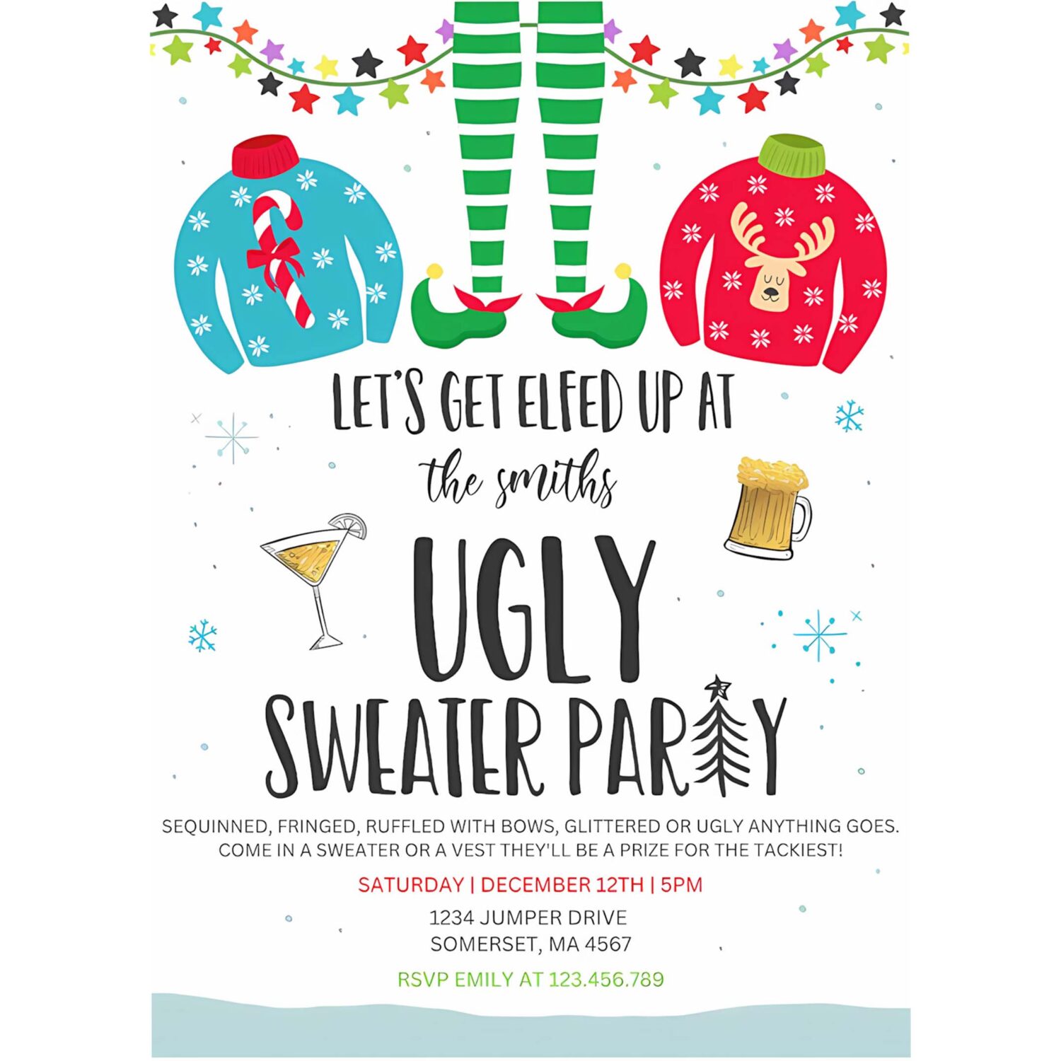 Ugly sweater party invitation christmas elfed up t18o 4