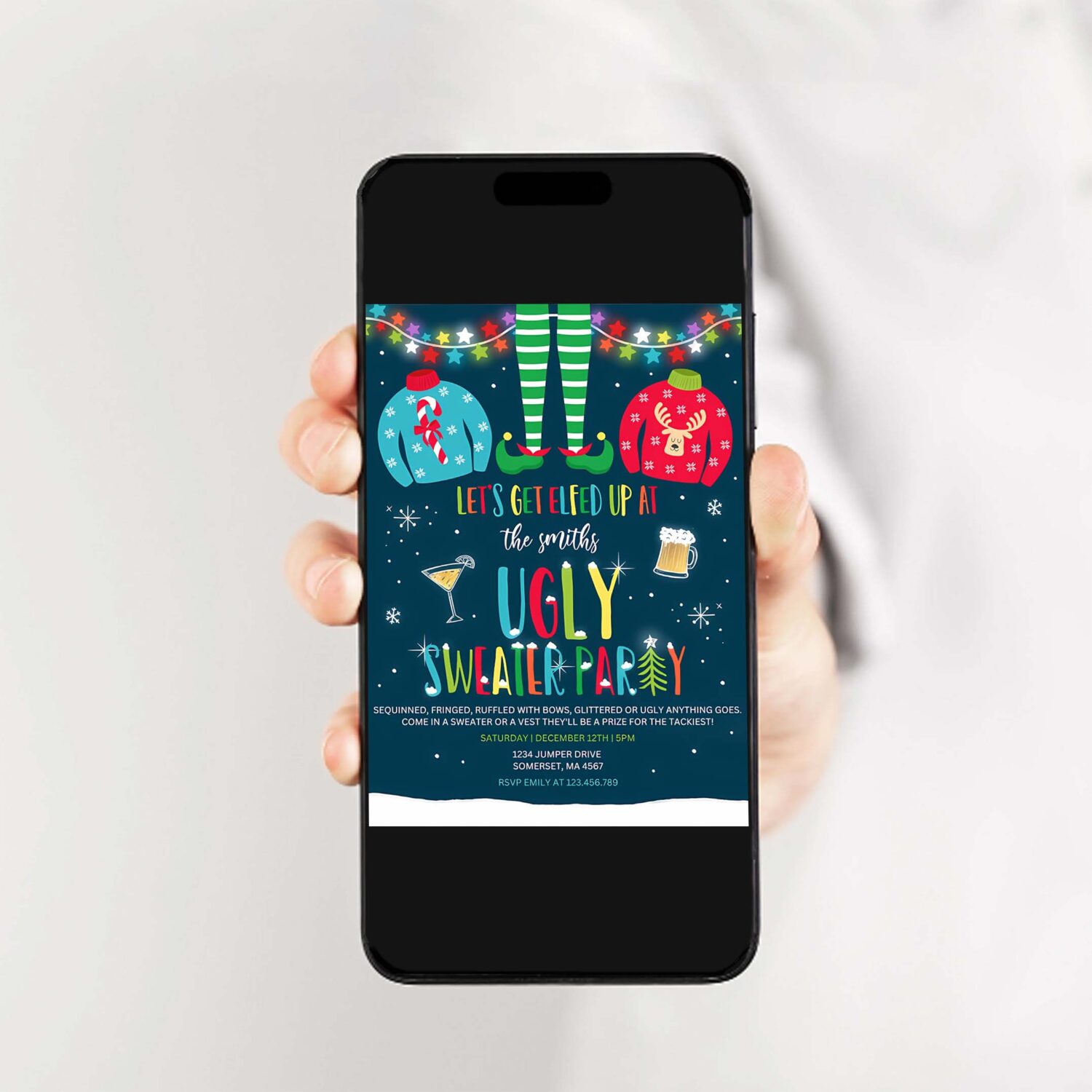 Ugly sweater party invitation christmas elfed up t79c 2