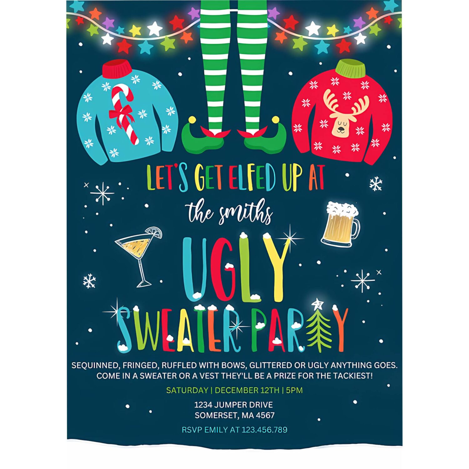 Ugly sweater party invitation christmas elfed up t79c 4