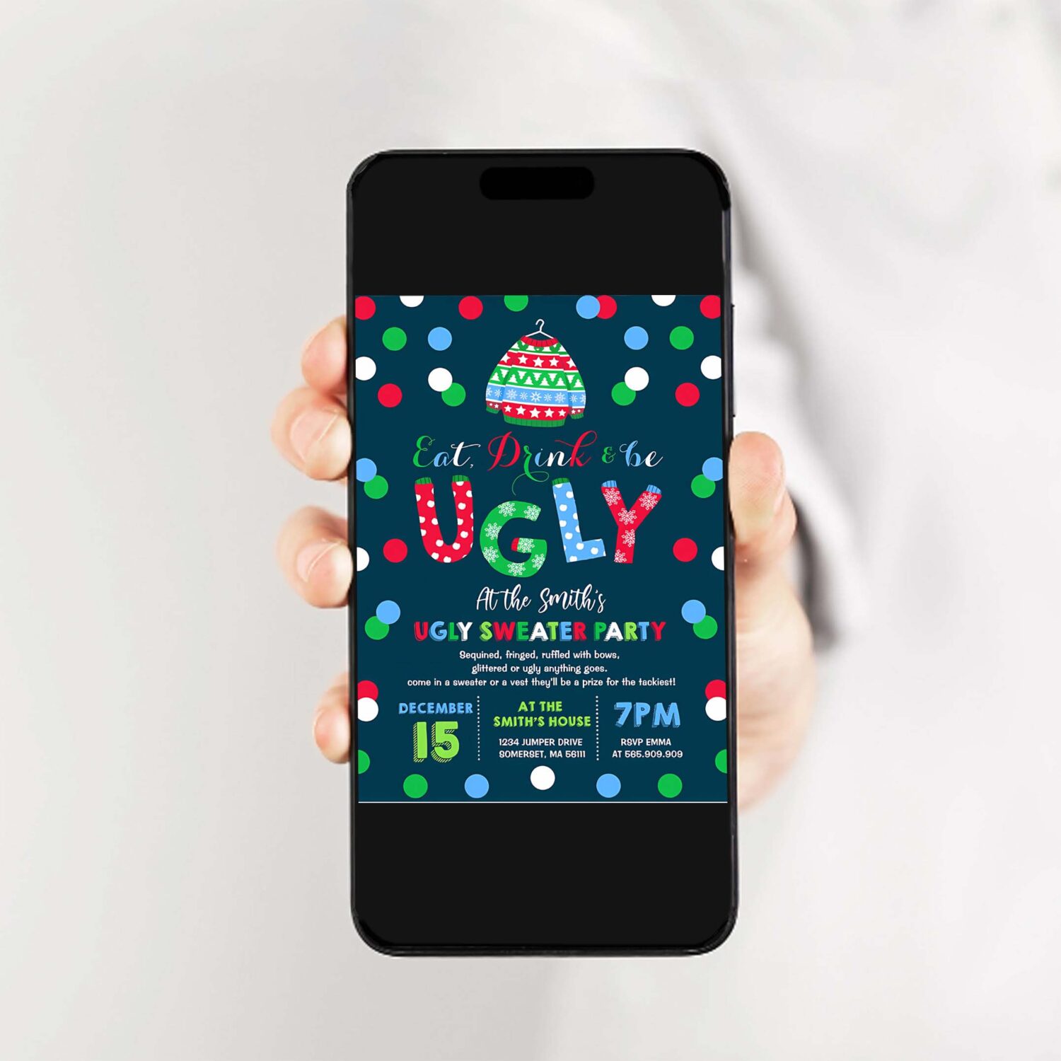 Ugly sweater party invitation eat drink be ugly q62c 2