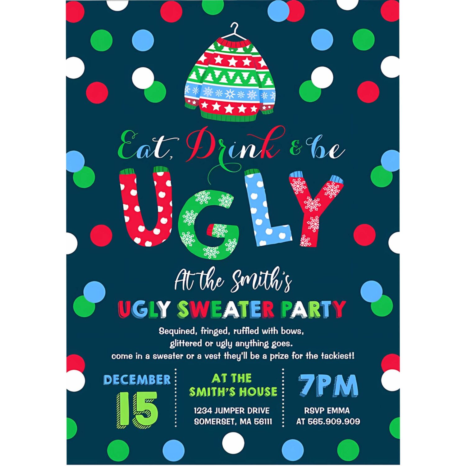 Ugly sweater party invitation eat drink be ugly q62c 4