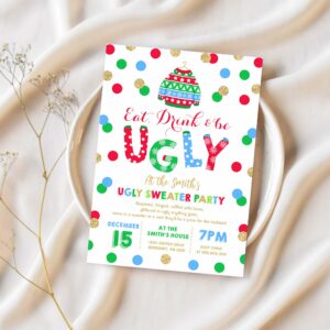 Ugly sweater party invitation eat drink be ugly r38o 1