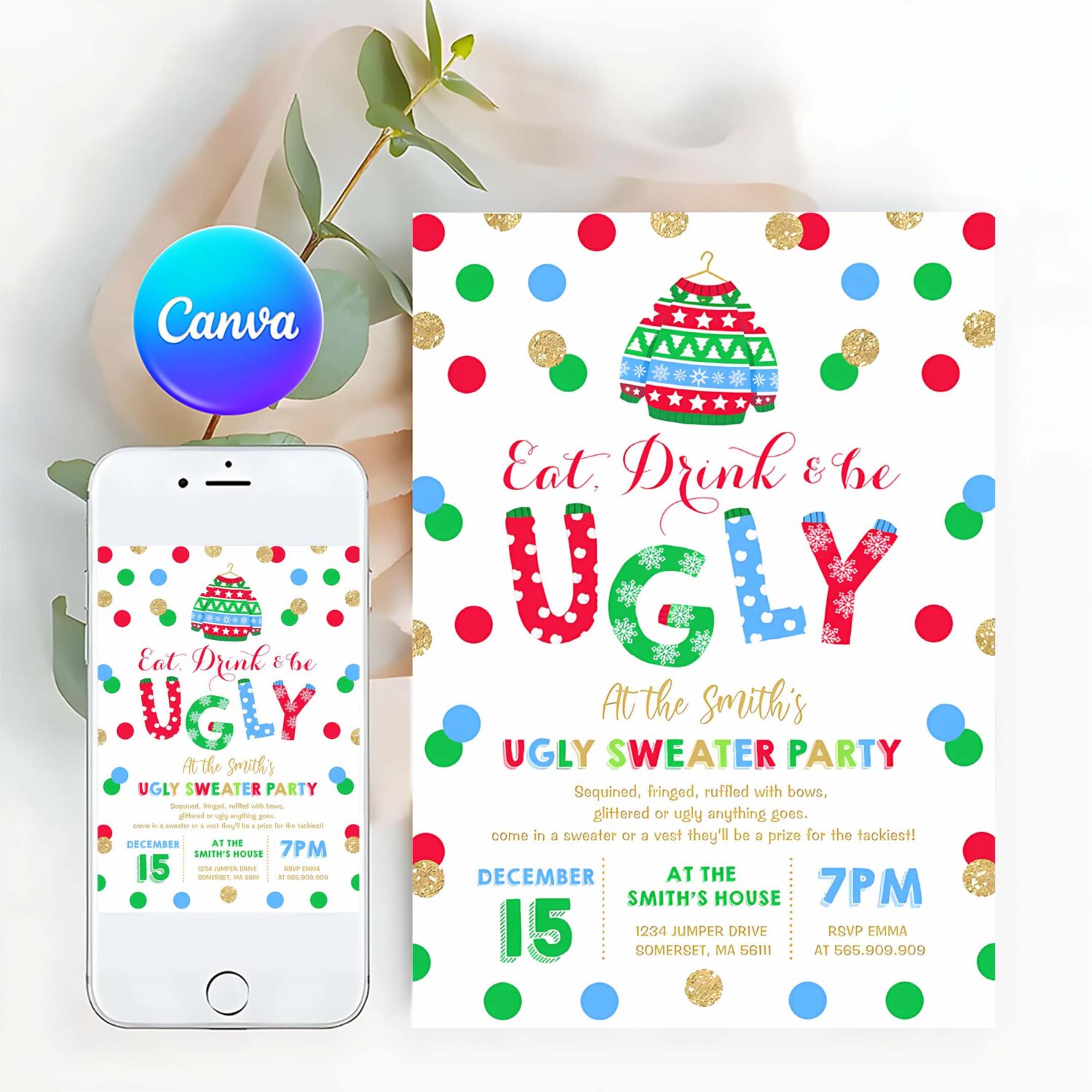 Ugly sweater party invitation eat drink be ugly r38o
