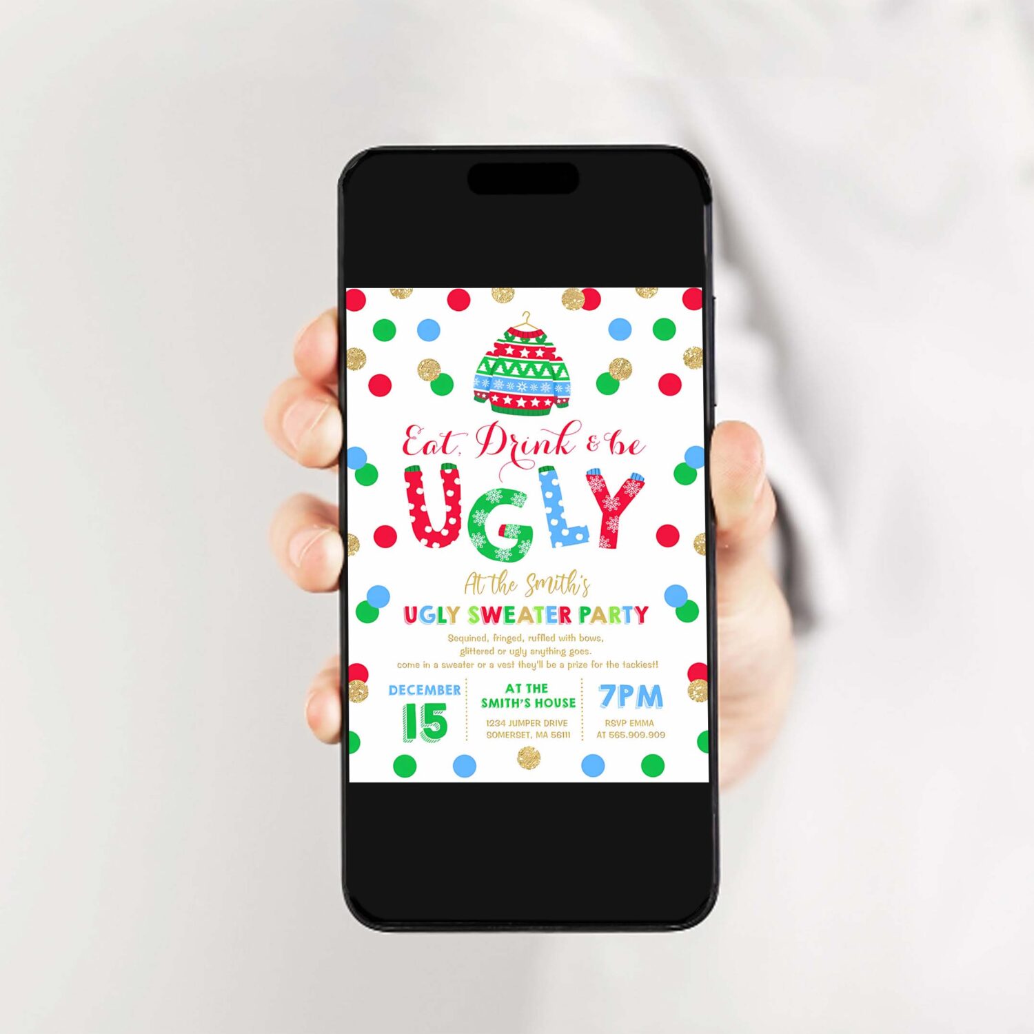 Ugly sweater party invitation eat drink be ugly r38o 2