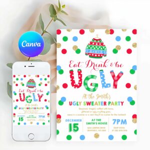 Ugly Sweater Invitation, Ugly Sweater Party Invitation Eat Drink & Be Ugly