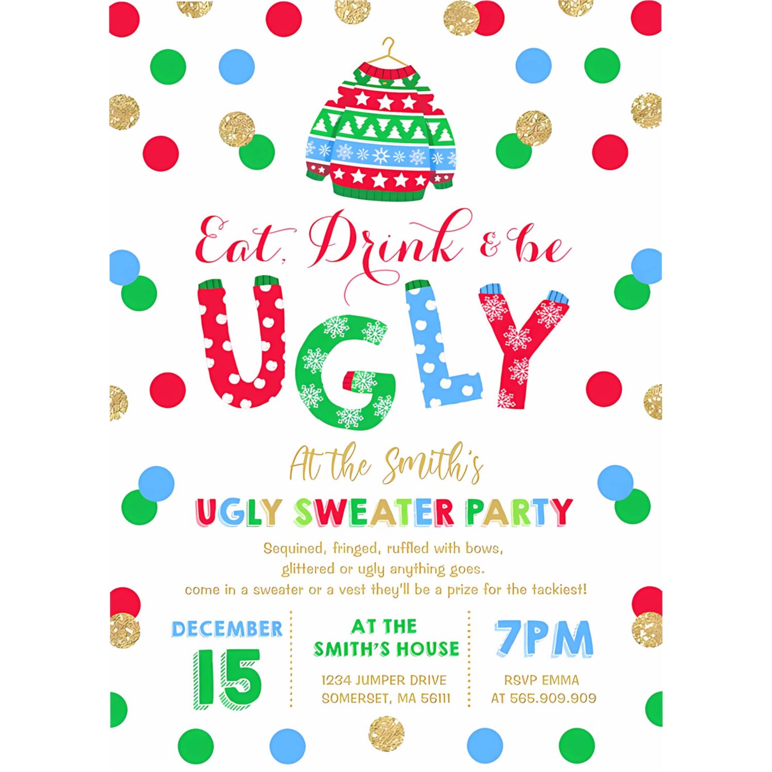 Ugly sweater party invitation eat drink be ugly r38o 4