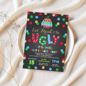 Ugly sweater party invitation eat drink be ugly v75w 1