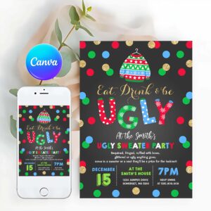 Ugly Sweater Invitation, Ugly Sweater Party Invitation Eat Drink & Be Ugly