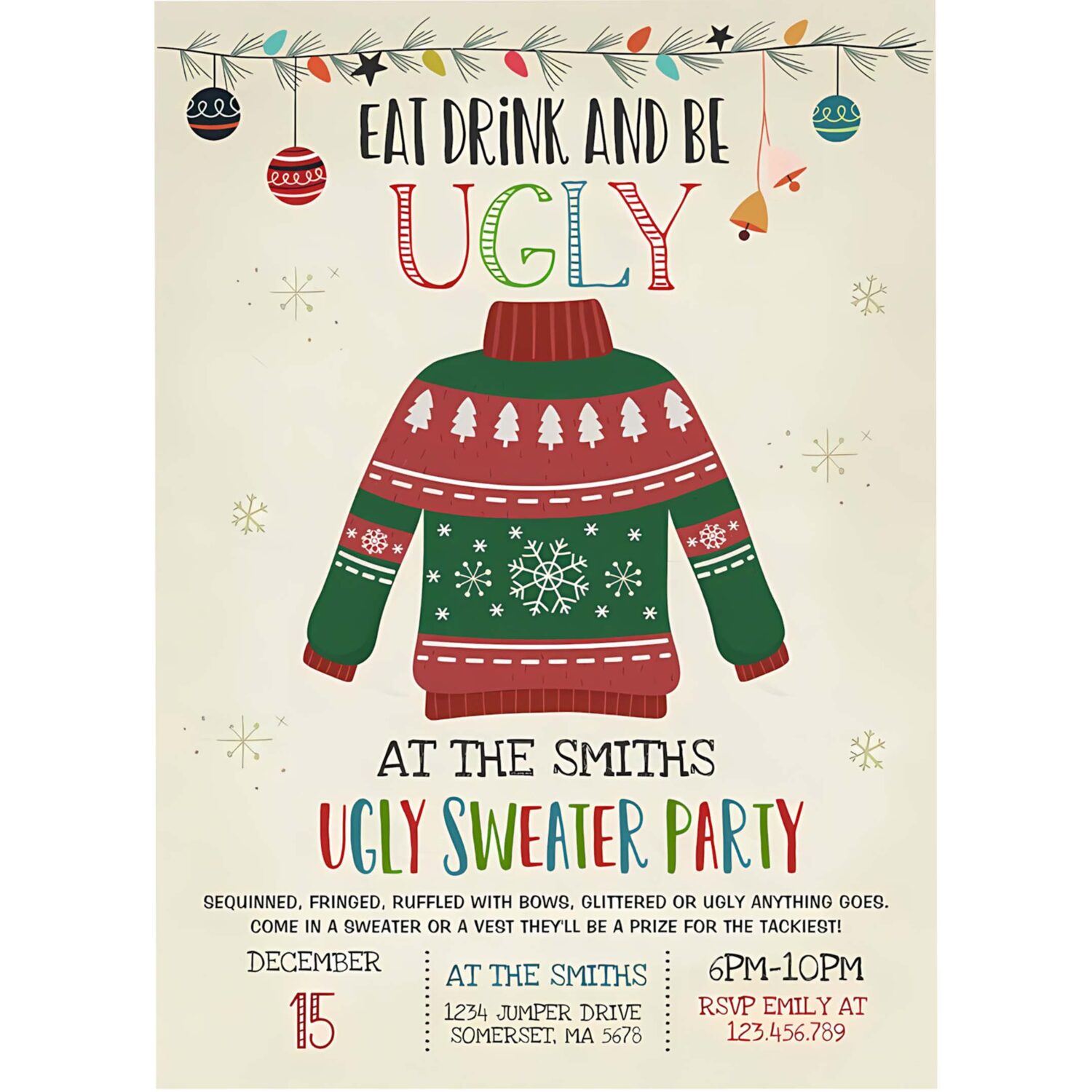 Ugly sweater party invite eat drink and be ugly c96d 4