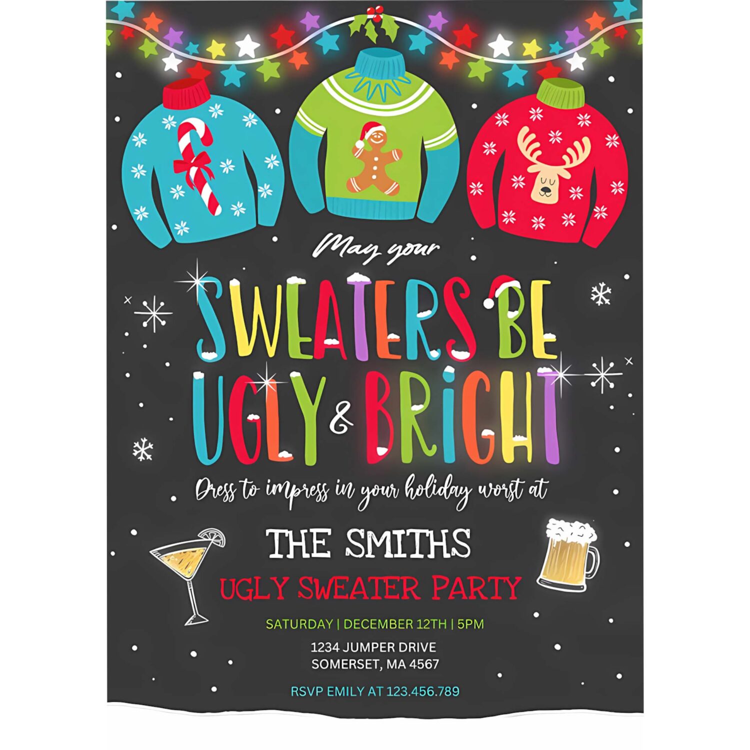 Ugly sweater party invite ugly and bright sweater t33j 4