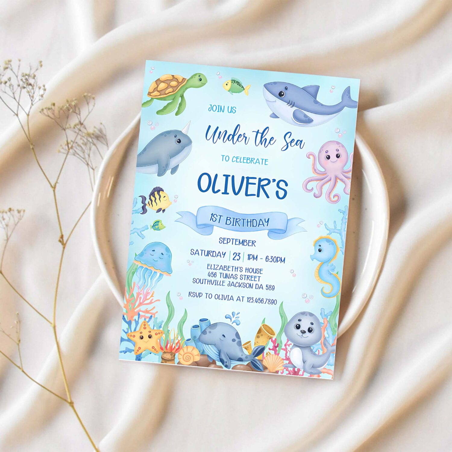 Under the sea birthday invitation editable ocean animals party invite under the sea invite 1