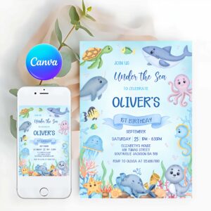 Under The Sea Invitation, Under The Sea Birthday Invitation, Ocean Animals Party Invite, Under The Sea Invite