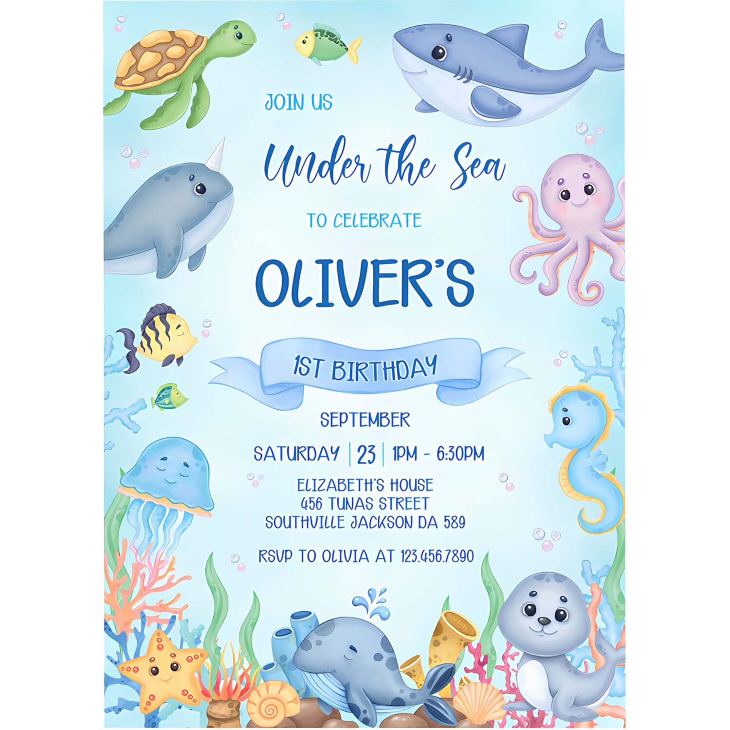 Under the sea birthday invitation editable ocean animals party invite under the sea invite 4