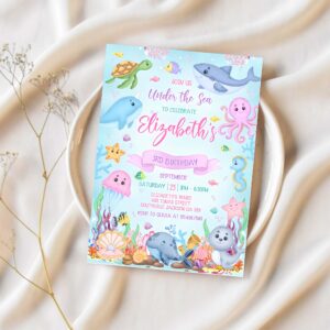 Under the sea birthday invitation editable ocean animals party invite under the sea thank you tag 1