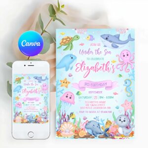 Under The Sea Invitation, Under The Sea Birthday Invitation, Ocean Animals Party Invite, Under The Sea