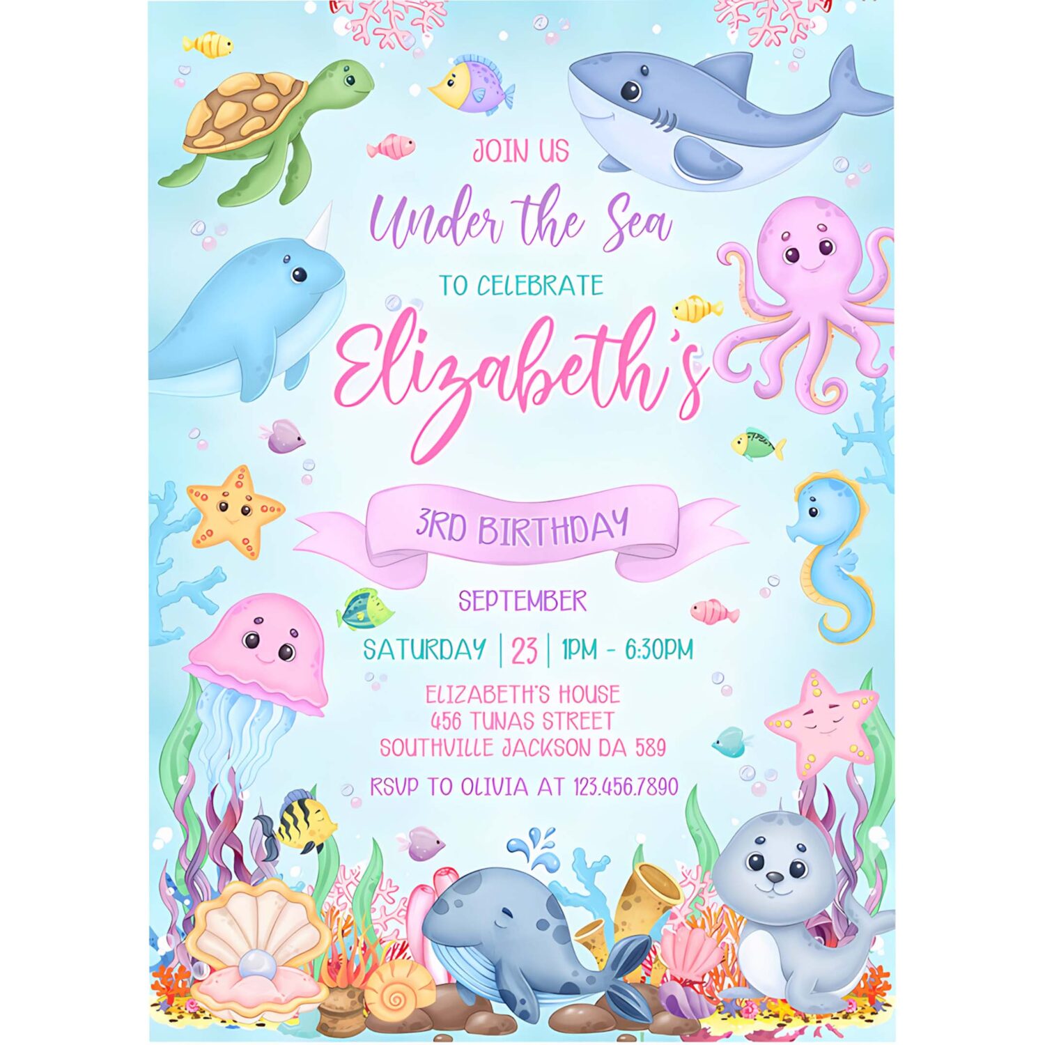 Under the sea birthday invitation editable ocean animals party invite under the sea thank you tag 4