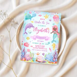 Under the sea birthday invitation ocean animals party invite template under the sea party invitation for gilr 1