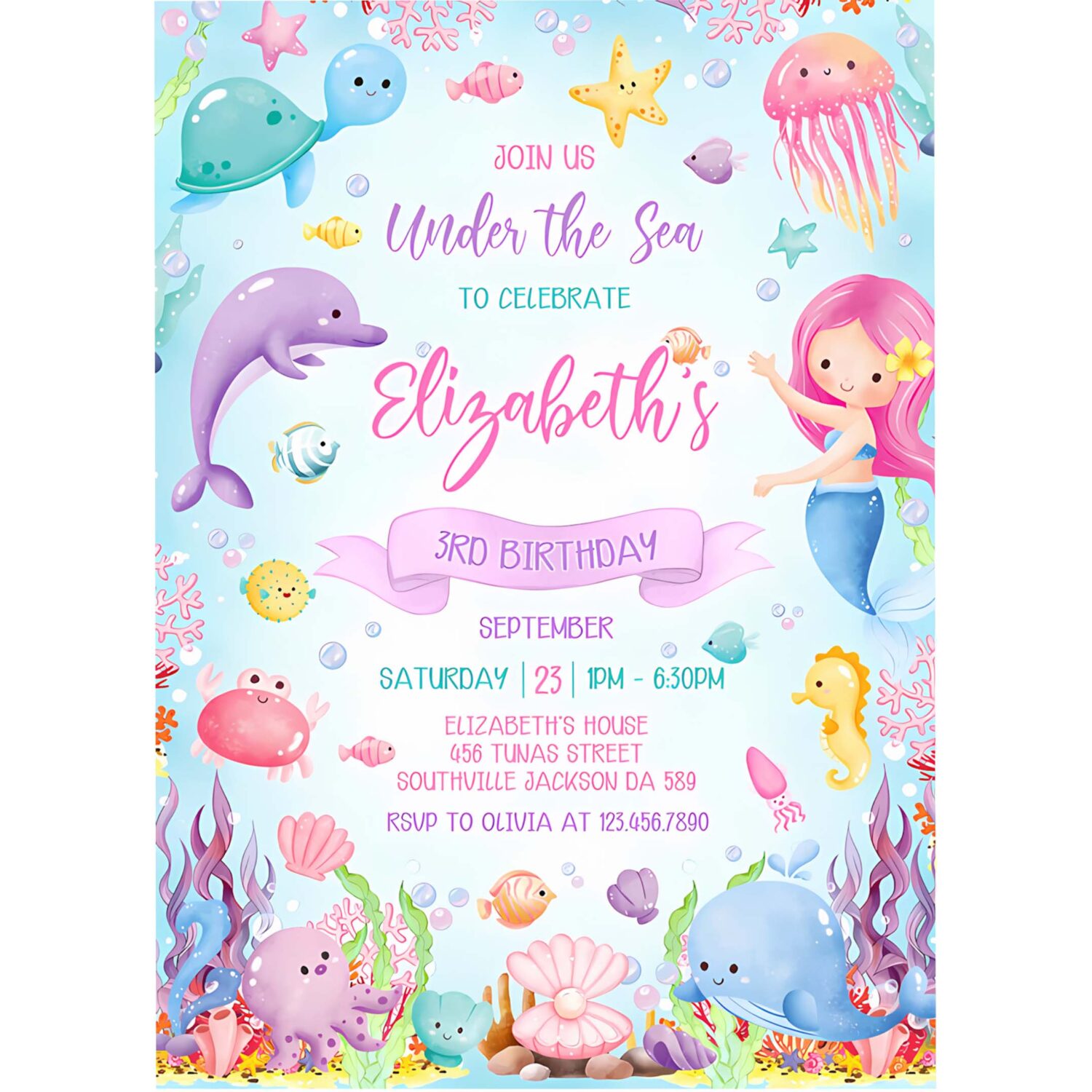 Under the sea birthday invitation ocean animals party invite under the sea party 4