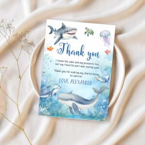 Under the sea birthday thank you card oneder note car sea animals ocean whale shark fish 1