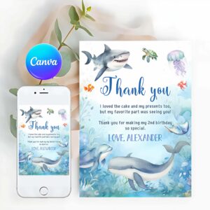 Under The Sea Invitation, Under The Sea Birthday Thank You Card Oneder Note Car Sea animals Ocean Whale Shark Fish