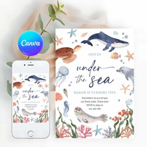 Under The Sea Invitation, Under The Sea Nautical Ocean Animals Boy Birthday Invitation