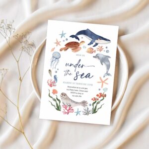 Under the sea nautical ocean animals boy birthday invitation n19f 1