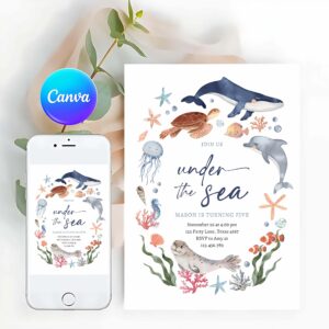 Under The Sea Invitation, Under The Sea Nautical Ocean Animals Boy Birthday Invitation