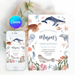 Under The Sea Invitation, Under The Sea Nautical Ocean Animals Boy Birthday Invitation