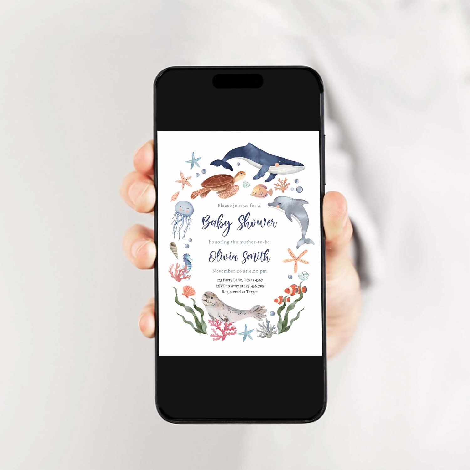 Under the sea nautical sea animals baby shower invitation a86k 2