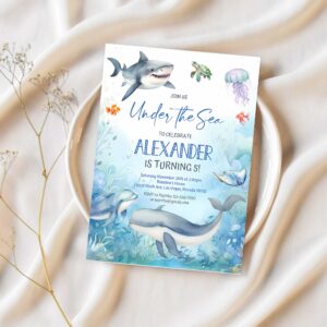 Under the sea invitation oneder the sea birthday invite sea animals ocean theme whale shark fish 1