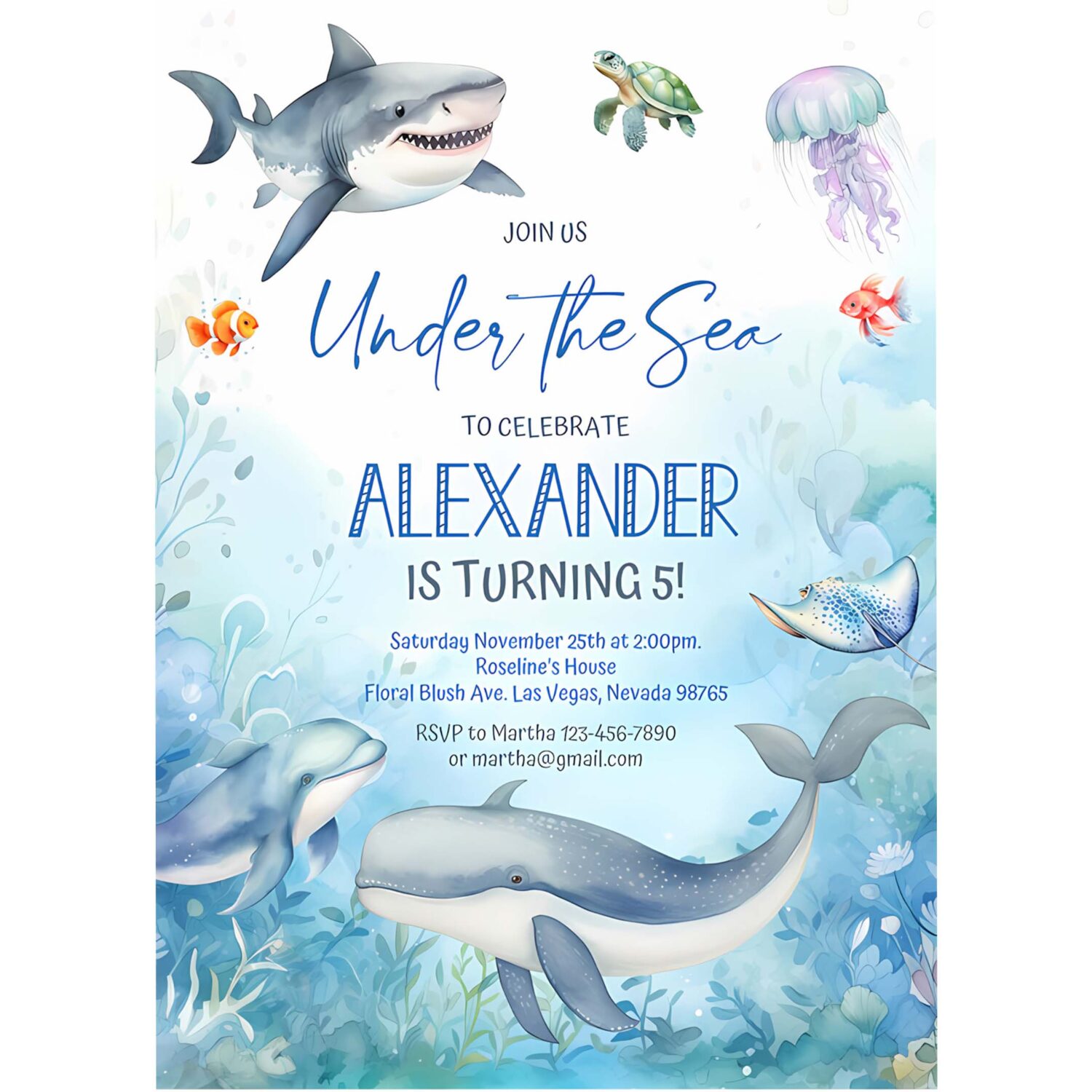 Under the sea invitation oneder the sea birthday invite sea animals ocean theme whale shark fish 4