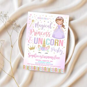 Unicorn and princess birthday invitation unicorn and princess magical birthday party invitation 1