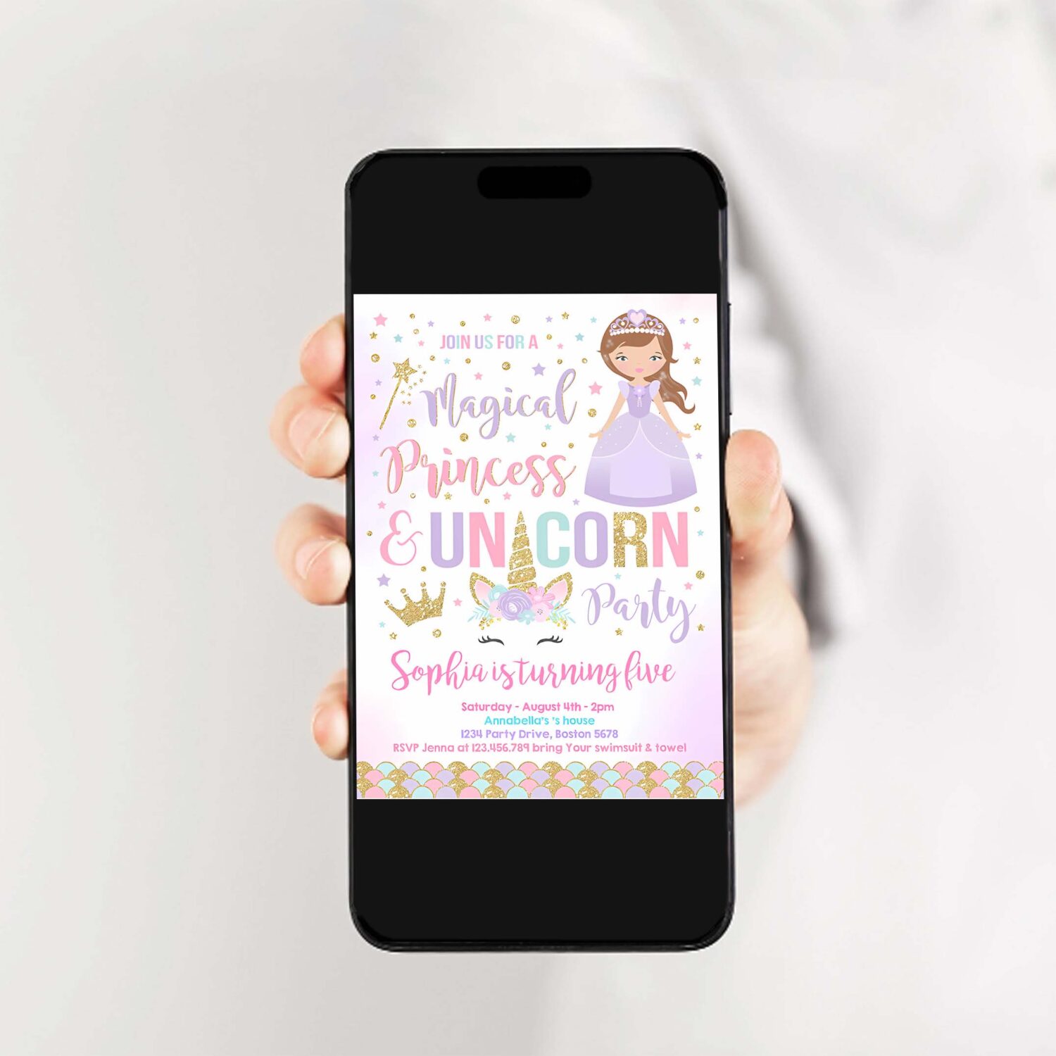 Unicorn and princess birthday invitation unicorn and princess magical birthday party invitation 2