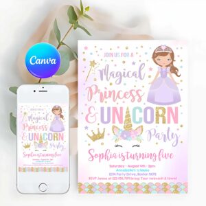 Unicorn Invitation, Unicorn And Princess Birthday Invitation