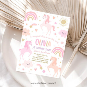 Fairy Invitation, Unicorn Birthday Invitation, Magical Pink Pastel Rainbow Unicorn Party Whimsical Fairytale Unicorn Party