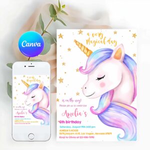 Unicorn Invitation, Unicorn Birthday Invitation
