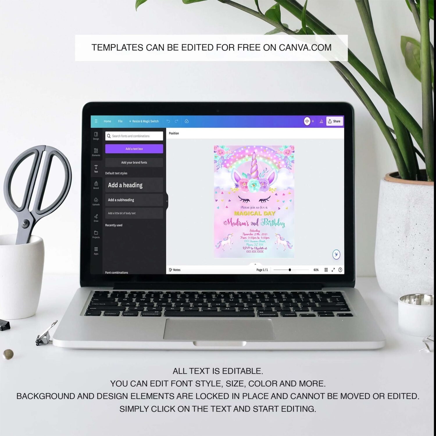 Unicorn birthday invitation unicorn invitation unicorn template 3
