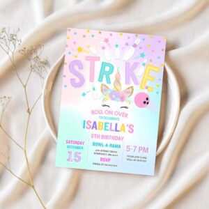 Unicorn bowling invitation unicorn bowling birthday invitation strike bowling party bowling party 1